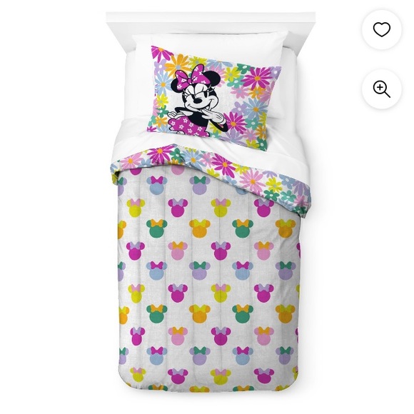 💜 Disney Minnie Mouse Flower Child Kids 2-Pc Twin/Full Comforter&Sham Set - Picture 3 of 7